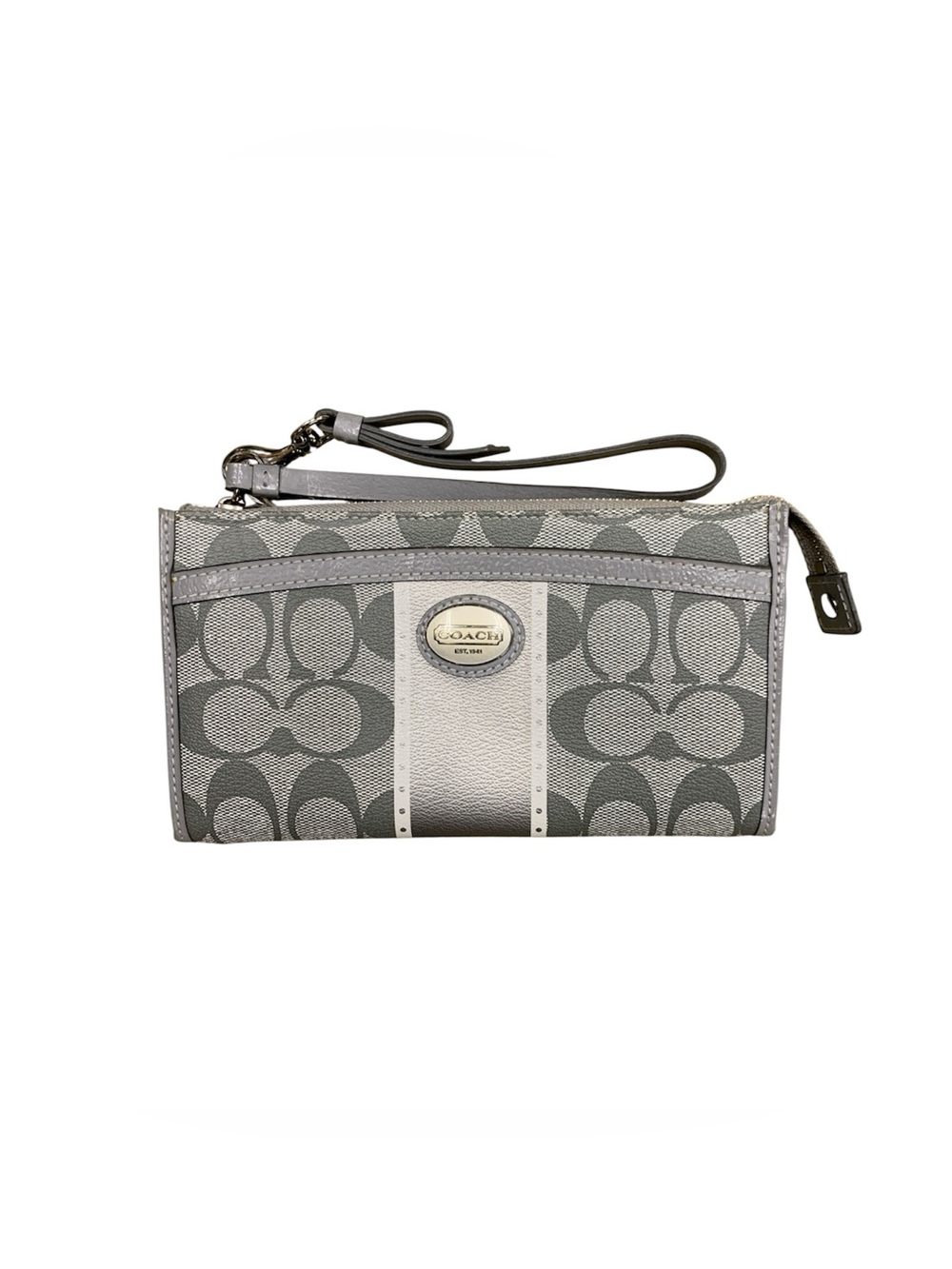 Coach Silver Signature Canvas Wristlet